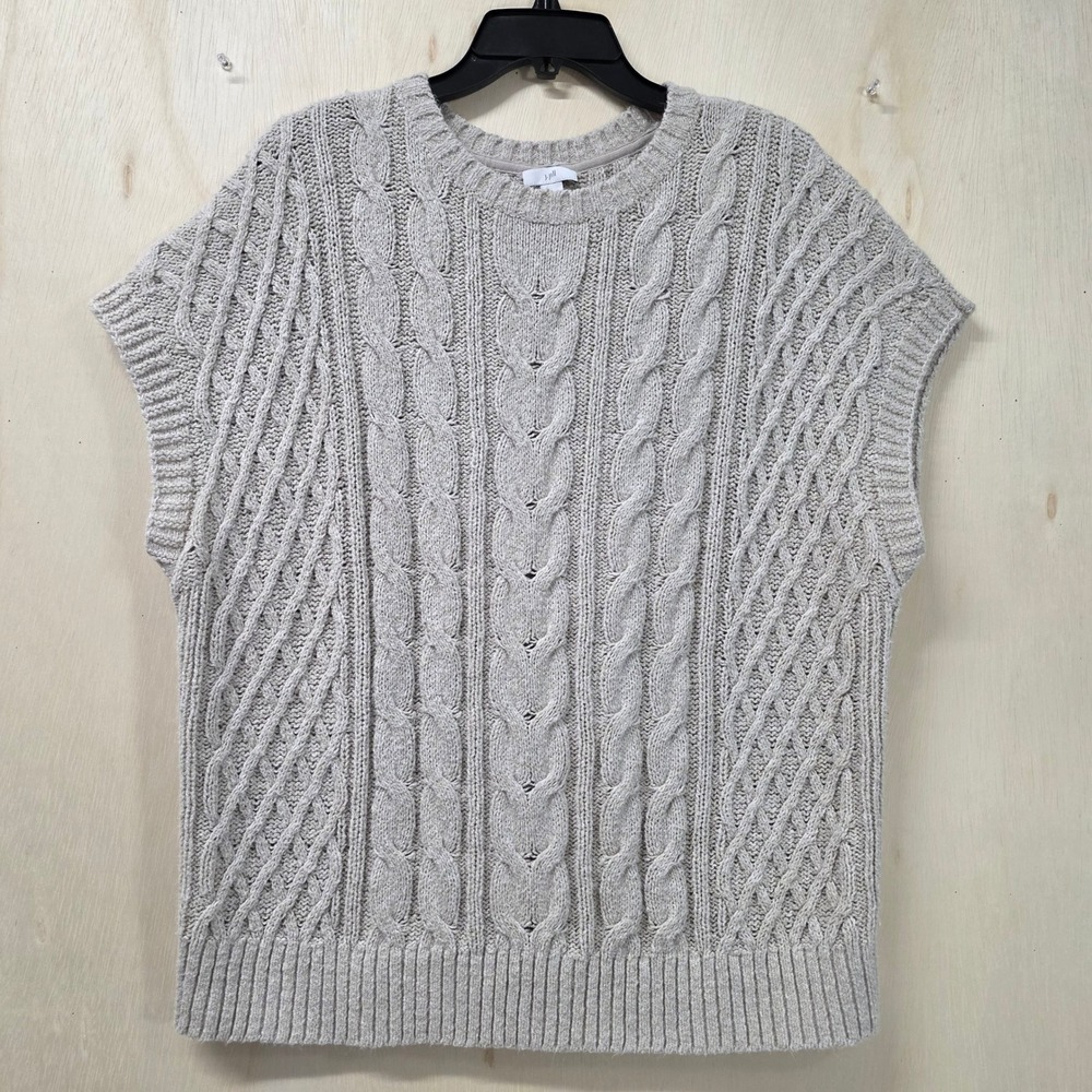 J. Jill Womens Cable Knit Sweater Vest Oatmeal Heather Gray Crew Neck Small